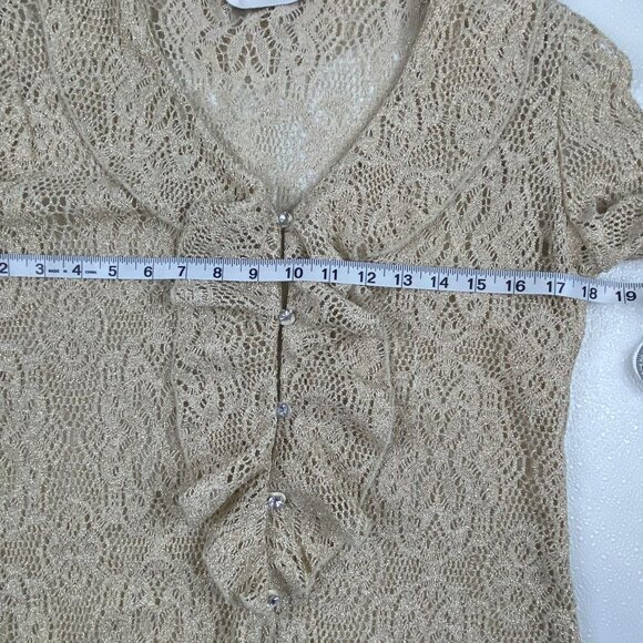 Womens Small Y2K Beige Lace Ruffle Blouse Cardigan Flared 3/4 Sleeves - Picture 6 of 11
